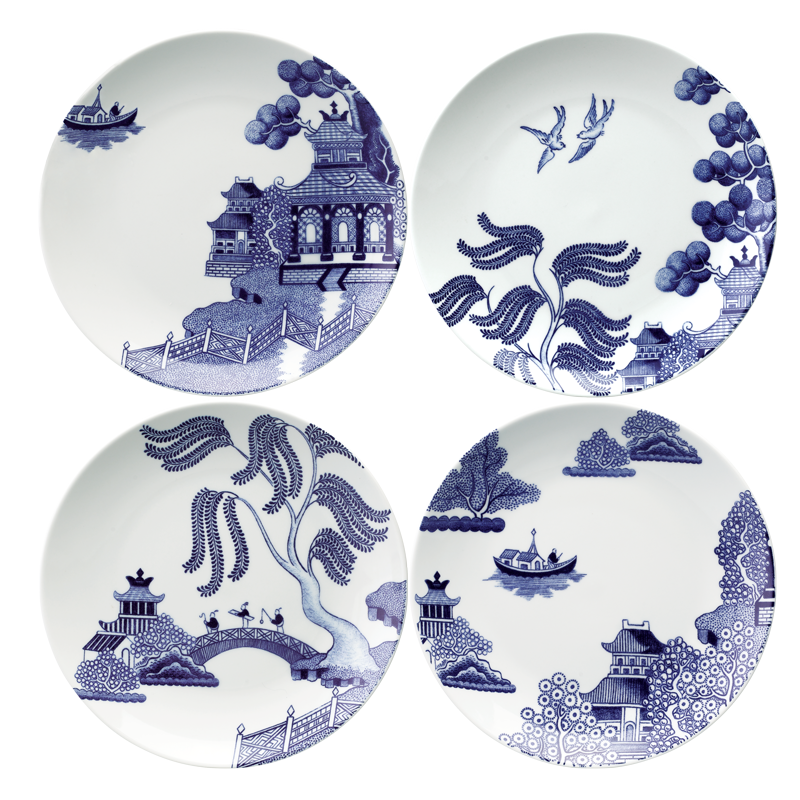 LOVERAMICS WILLOW LOVE STORY 4pc X 21CM assorted salad plate - Blue