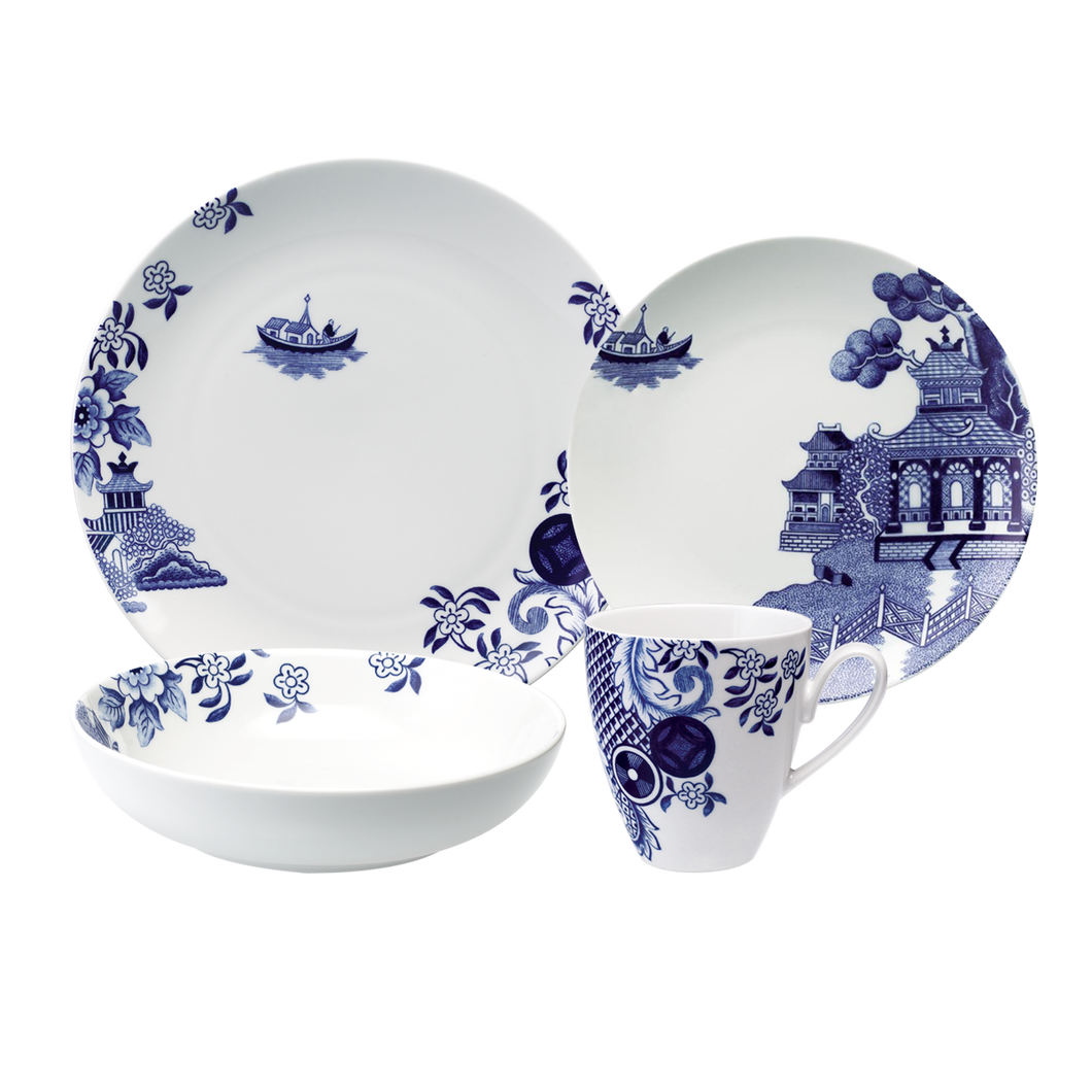 LOVERAMICS WILLOW LOVE STORY 4 piece Dinner Set - Blue